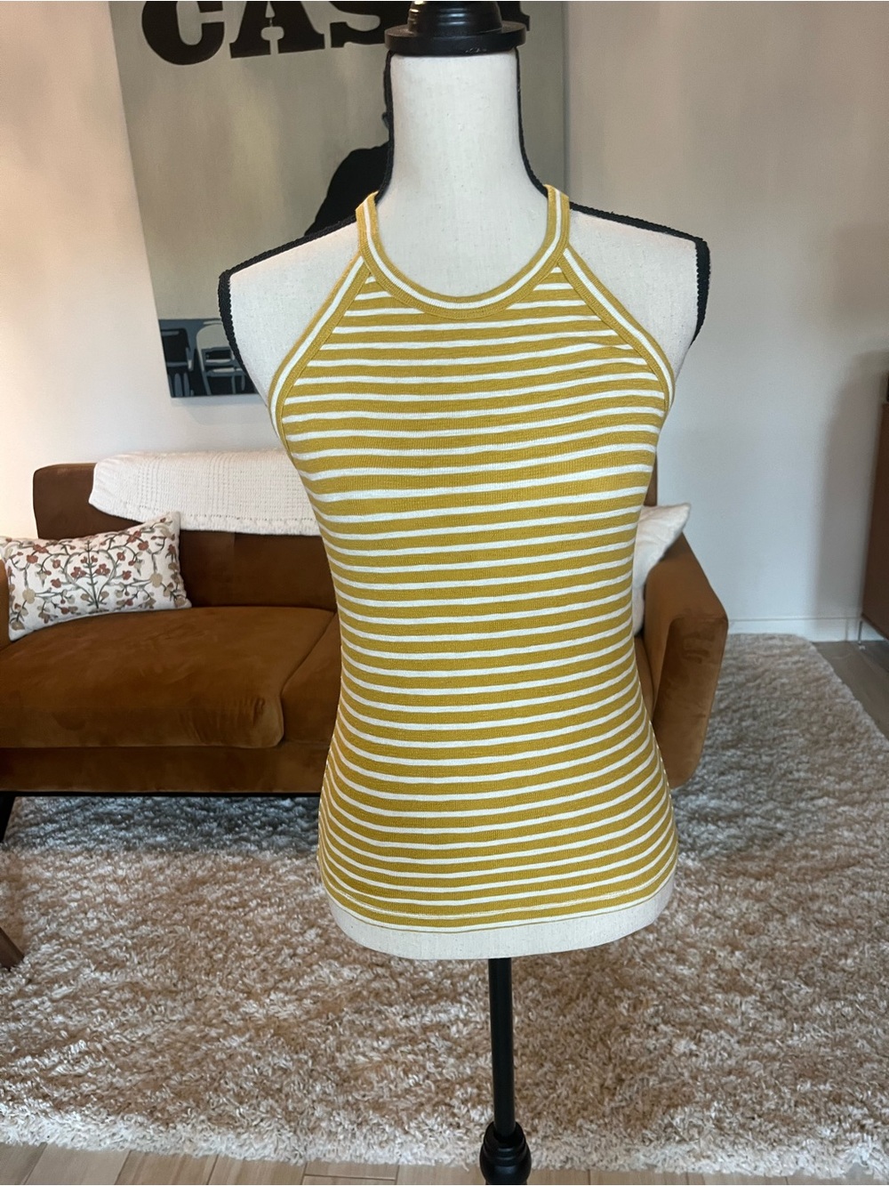 Madewell yellow and white striped halter top Size XXS